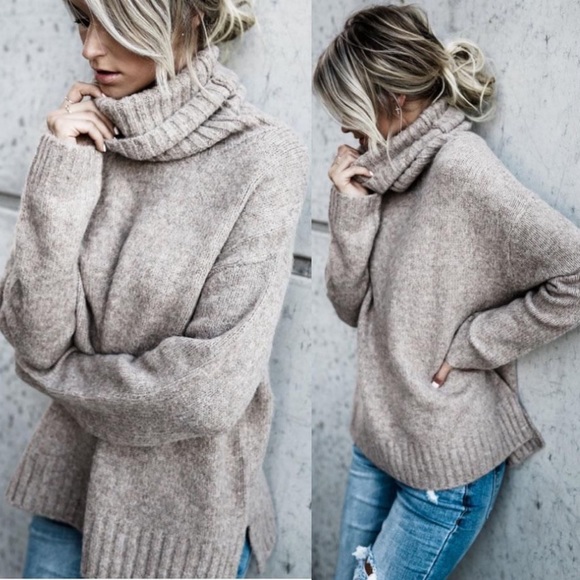 WILA Sweaters - Knit turtleneck sweater charcoal taupe tan
